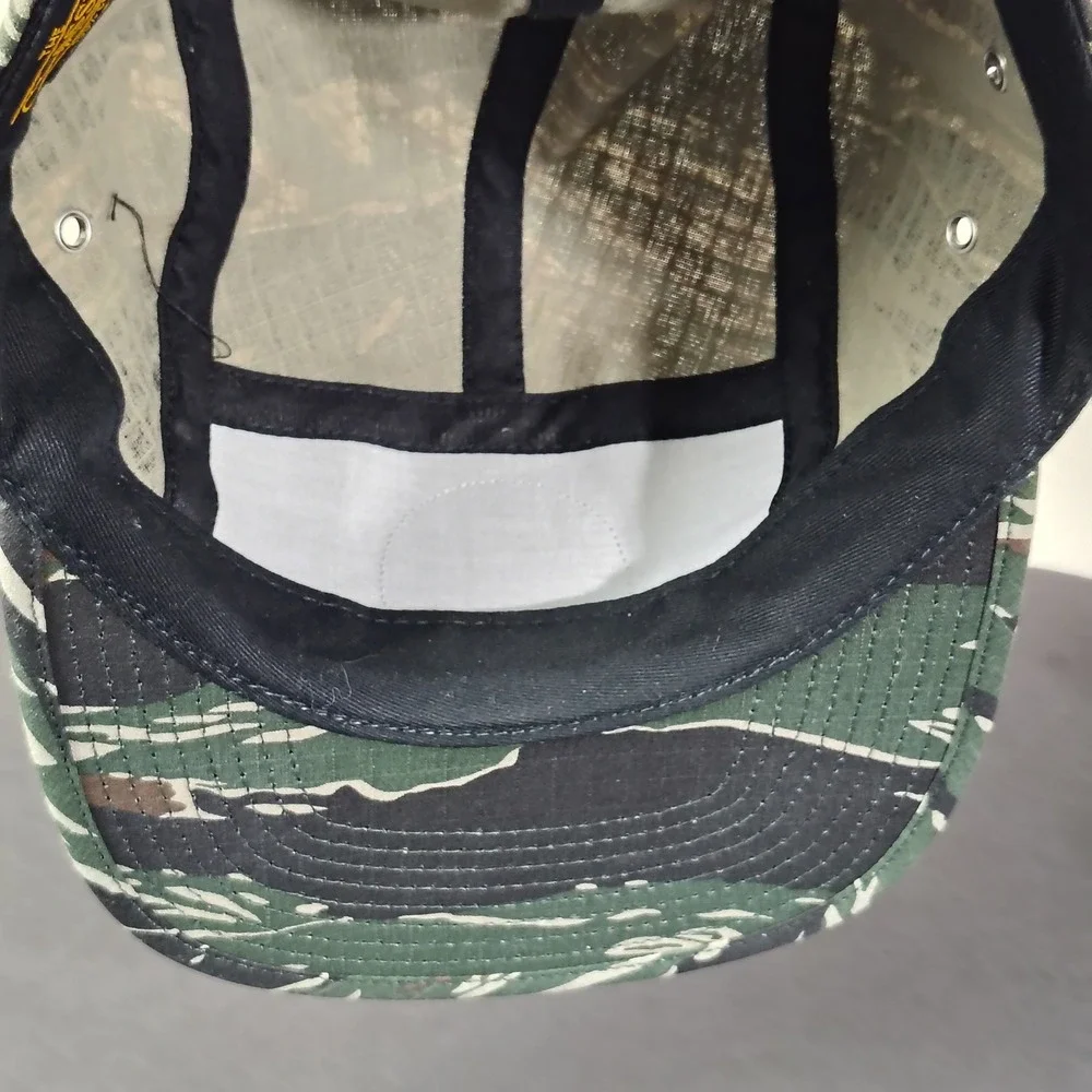 Tiger Stripe Camo Hat Cap 5 Panel Ripstop Grizzly Pine Montana Cannabis Logo